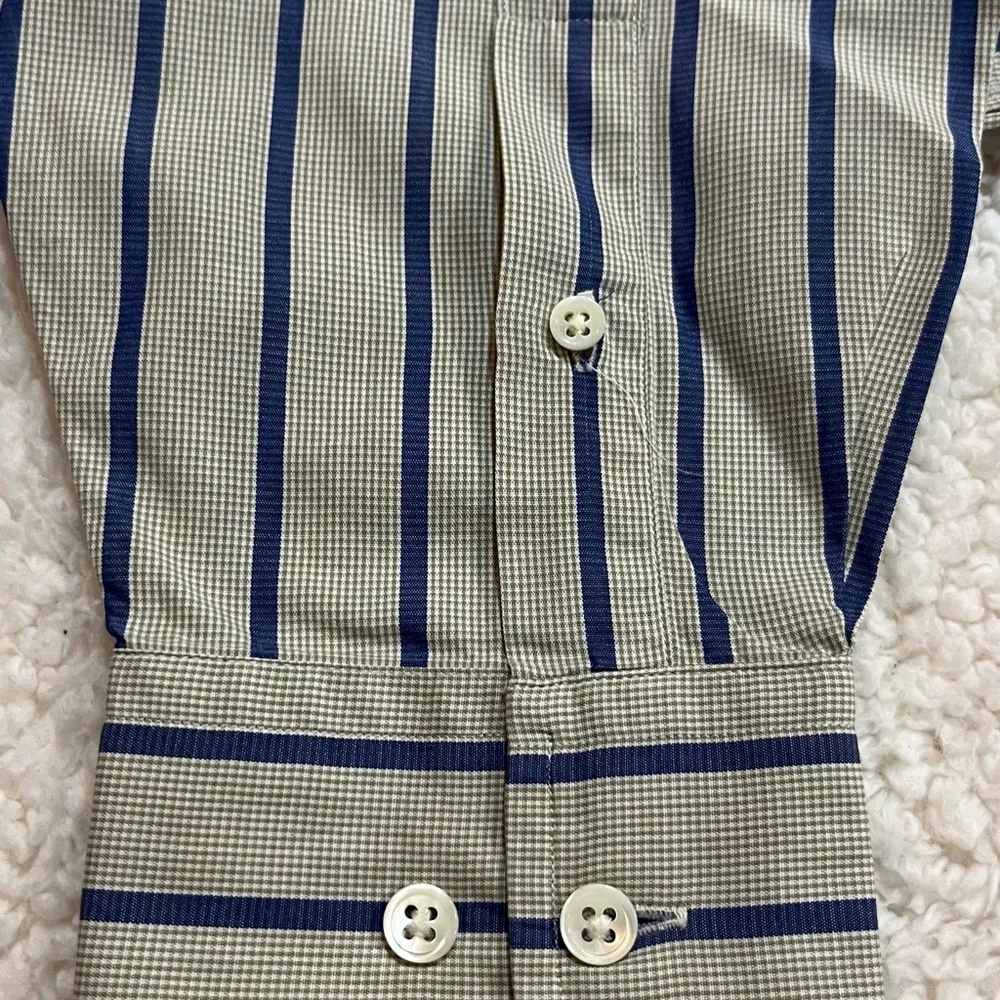 Men's Striped Shirt - Blue and Tan (small check)| 15R Size - Picture 3 of 10